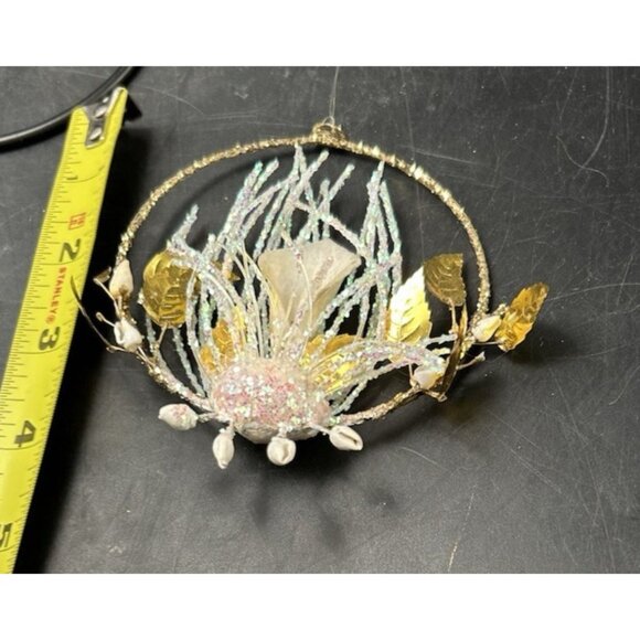 Vintage Round Wire Seashell Underwater Scene Christmas Ornament Silvestri 4" - Picture 8 of 8